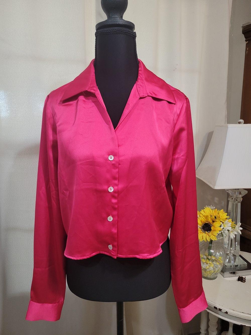 Rachel Zoe Hot Pink Satin Button-Front Blouse